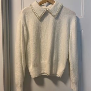 White Pearl Detail Collar Sweater